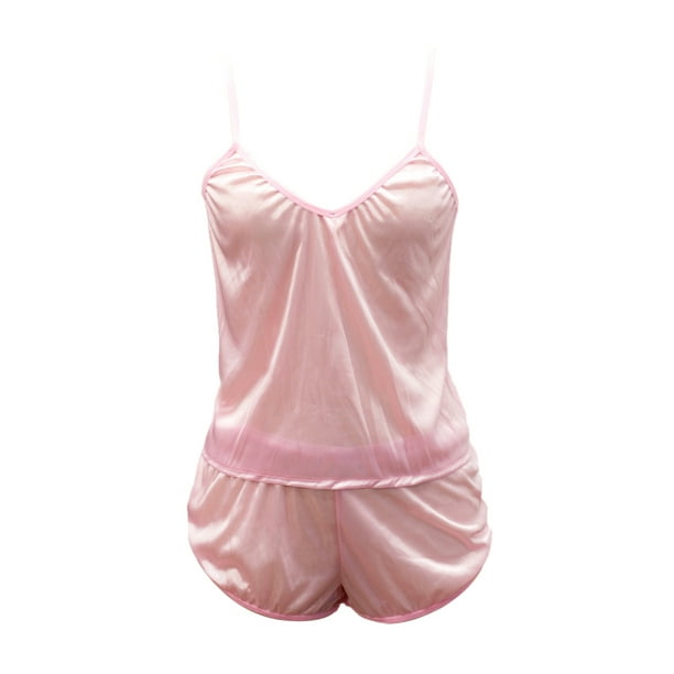 2PCS Women Strap Pyjamas Set Nightwear Ladies Lingerie Cami Top Shorts  Satin Sleepwear PJs Top Silk Vest Loungewear 