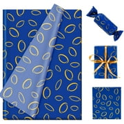 100 Sheets Blue Cartoon Hedgehog Tissue Paper Gold Ring Gift Wrapping Paper Video Game DIY Art Crafts Tissue for Holiday Birthday Gamer's Party, 13.8 x 19.7 Inch