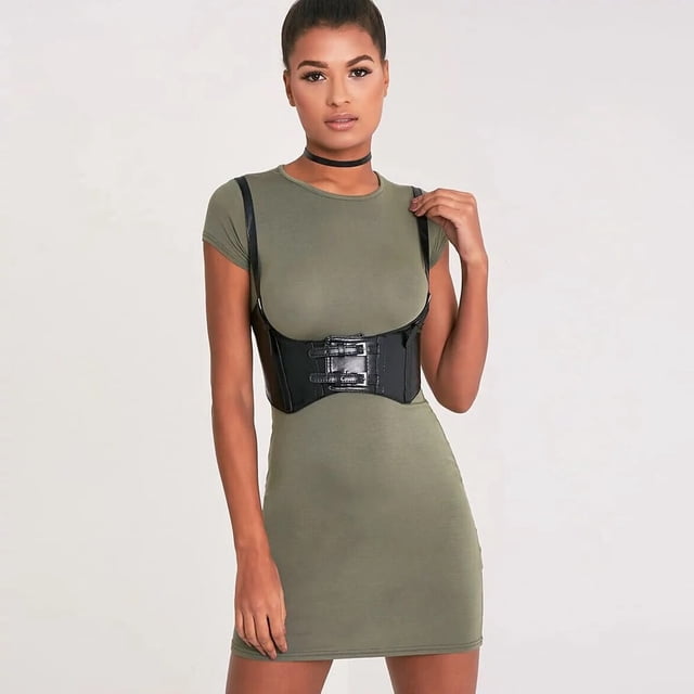 Moda mujer hombres corsé cinturón PU cintura larga cintura Vintage unisex cintura correa negro Eccomum Corsé