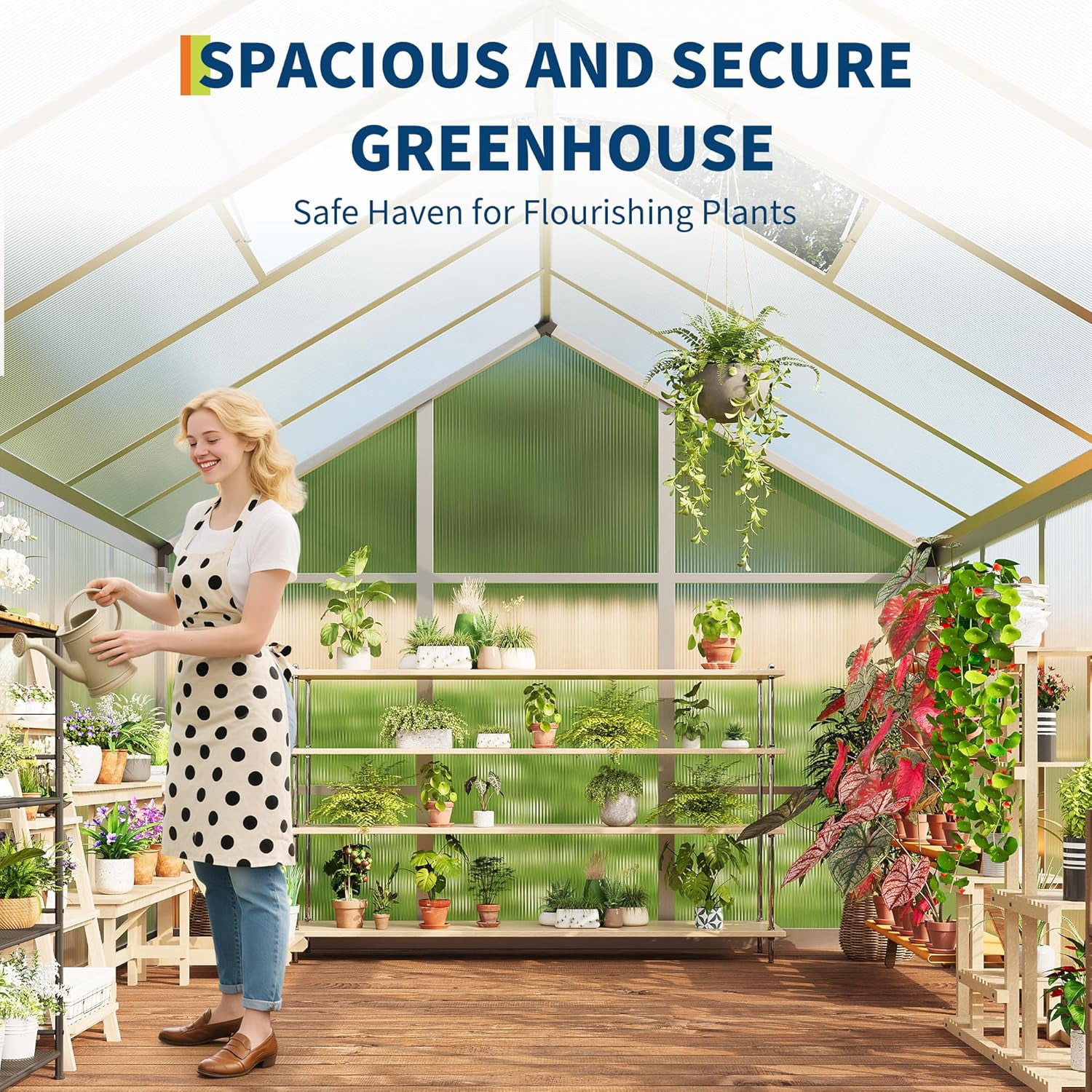 8x10 FT Greenhouse, Easy Assembly Aluminum Polycarbonate Greenhouses for Outdoors with Roof Vent and Ground Nails, Heavy Duty Aluminum Walk-in Greenhouse for Backyard, Sliding Lockable Door, Clear