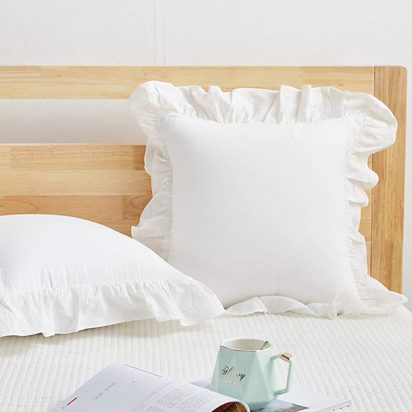 Fundas de almohada Mywinlle vintage con volantes blancos rotos, 100% algodón