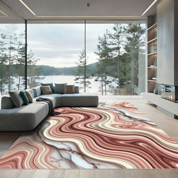 ODIKA 4'x6' Machine Washable Non-Slip Area Rug, Abstract Dusty Rose High Traffic Rug, Pink, 992550