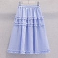 thumbnail image 4 of DAETIROS Girls Gingham Tiered Ruffle Maxi Skirt for Kids Long Blue Elastic Waist Casual Party Swing Skirt Size 120-170,Size 7-8T, 4 of 7