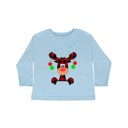 

Inktastic Cute Flannel Reindeer with Christmas Bulbs and Snowflakes Gift Toddler Boy or Toddler Girl Long Sleeve T-Shirt