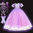 thumbnail image 1 of Vestido de princesa Rapunzel para niños, disfraz enredado con luz LED para cumpleaños, Carnaval, fiesta de Halloween, ropa de fantasía para niñas Fivean unisex, 1 of 2