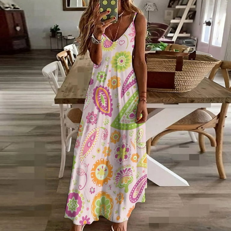 Pink Paisley Floral Vibrant Pattern Design Design Sleeveless Dress Woman  Fashion Long Dresses Women's Summer Suit Dress 2025 - Walmart.com