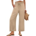 thumbnail image 3 of LWavelet Women's Smocked Waist Flowy Wide Leg Pants with Overlay Detail for Casual & Vacation Wear Khaki M, 3 of 5