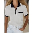 thumbnail image 4 of Women's Knit Short Sleeve Po-Lo Shirts Collared Neck Work Dressy Loose Tops for Summer Business Black & White M, 4 of 7