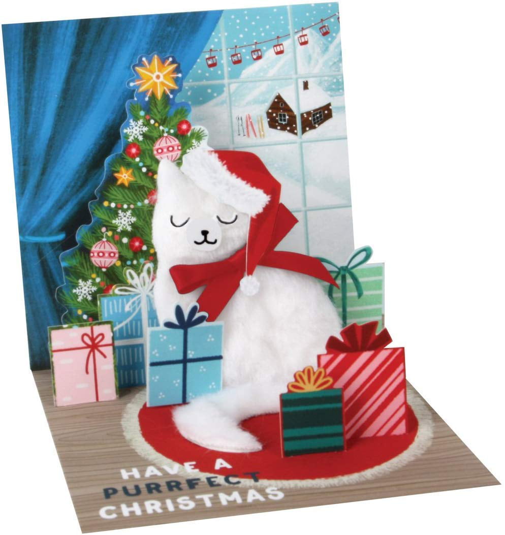 Box  Kitten Cats Watching Santa Bring Gifts Christmas Cards Glitter 18  cards 