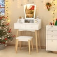thumbnail image 1 of Costway Vanity Desk Set with Lighted Mirror 3-Color Adjustable LED Lights Drawers, 1 of 10