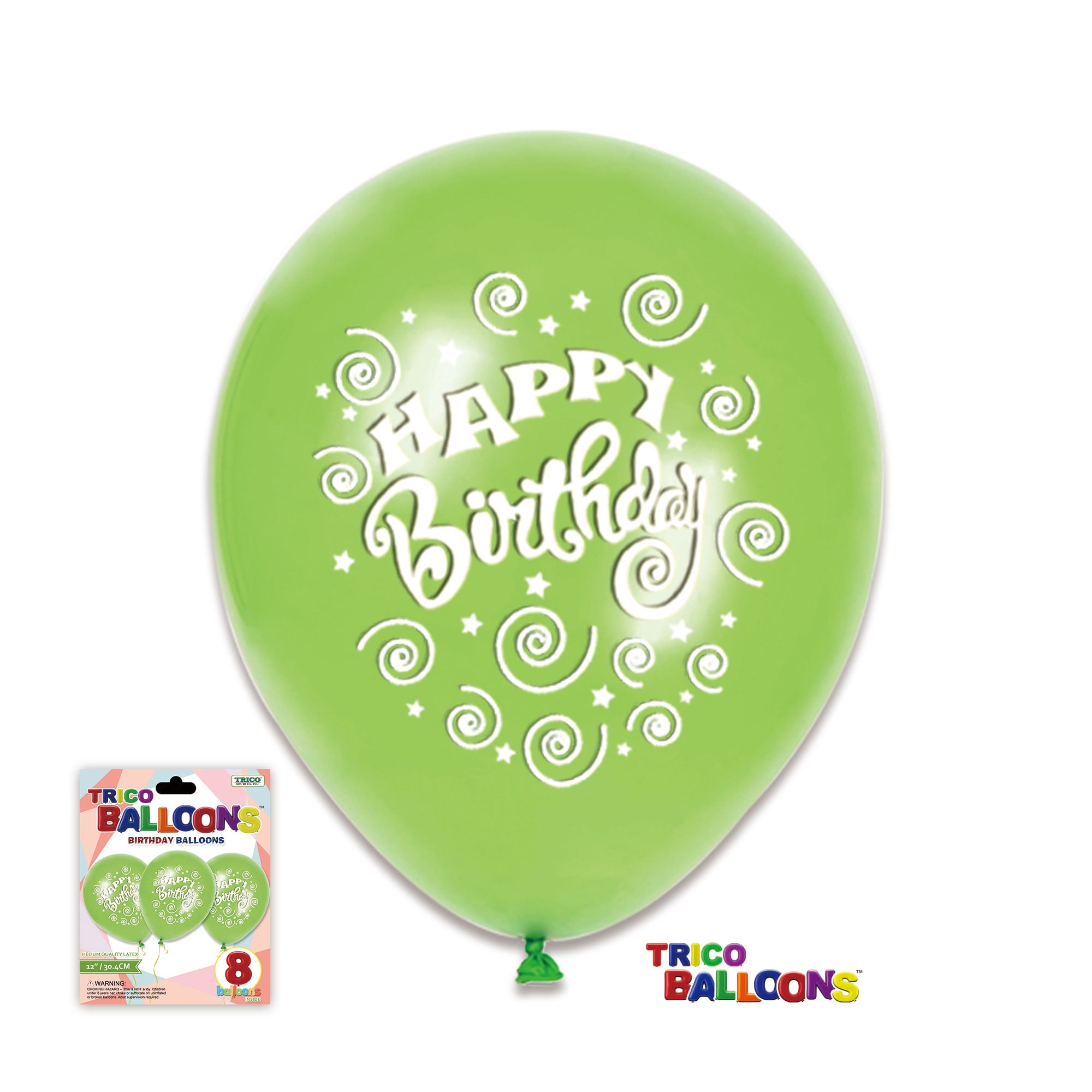 12" "Happy Birthday" Latex Helium Balloons 8 Count Package Mint