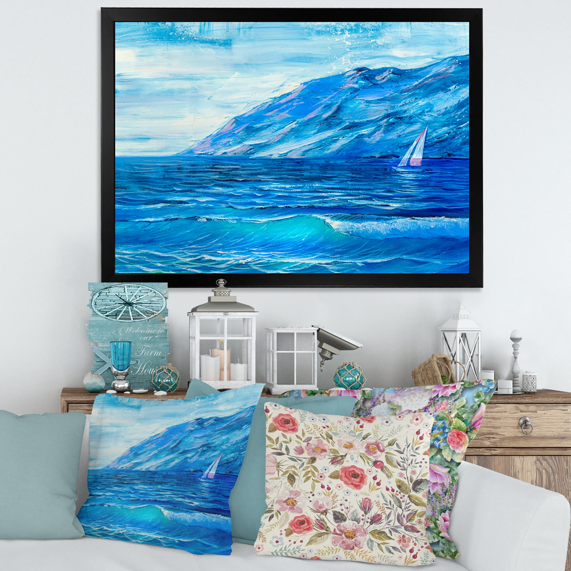 Designart 'Sunrise Glow On The Sea Waves II' Nautical & Coastal Framed Art Print