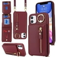 thumbnail image 2 of iPhone 11 Case with Card Holder for Women, iPhone 11 Phone Case Wallet with Strap Credit Card Slots Crossbody with Kickstand Zipper Case for iPhone11 - Red Wine, 2 of 14