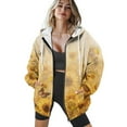 thumbnail image 4 of COEQINE Women's Full Zip Up Hoodie Oversized Sweatshirts Butterfly and Sunflower Yellow Print Fashion Casual Wear Y2K Jacket Coat Fall Lightweight Tops with Pockets, XS, 4 of 7
