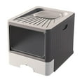 thumbnail image 1 of Caja de arena para gatos con capucha, orinal para gatos completamente cerrado, portátil, lado alto, reutilizable, entrada frontal, salida , , GRIS, 1 of 8