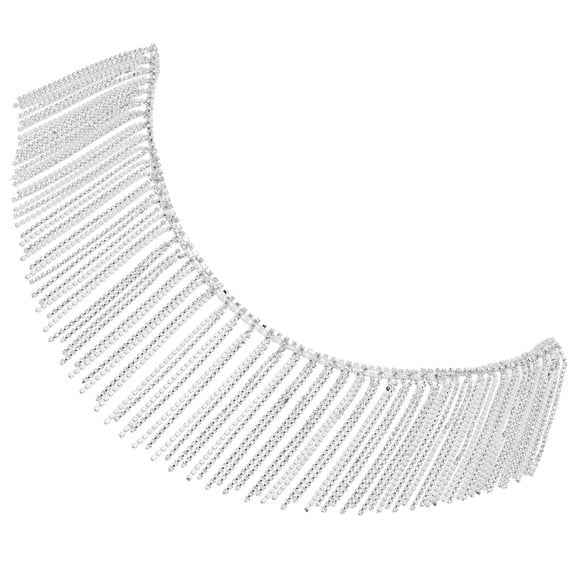 FUEENIRVA Clothes Fringe Trim Tassel Ornament Silver Crystal 1Pack Decorations