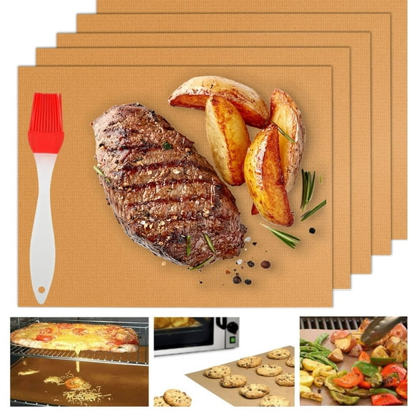 Copper Grill Mats for Outdoor Grill -Set of 5 Nonstick BBQ Grill Mat 15.75 x 13", Reusable & Heavy Duty Under Grill Mat, Oven Liner, Works for Gas, Charcoal, Electric Grill