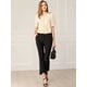 thumbnail image 3 of INSPIRE CHIC Tops de blusa de trabajo con cuello redondo y mangas cortas con tapeta de medio botón con volantes para mujer Albaricoque M, 3 of 6