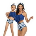 thumbnail image 2 of Odeerbi Mommy and Me Swimsuits Two Pieces Ruffles Bikini Set Colorblock Family Matching Swimwear Bathing Suits Print Hollow Out Backless Family Swimsuits Matching Set for Girls Blue, 2 of 8