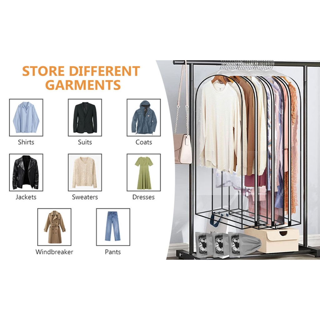 Clear Waterproof Hanging Garment Cover Dustproof Storage Bag For Coat Dresses Suits