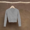 thumbnail image 2 of GiLiling Girls Knitted Deep V-Neck Cross Long Sleeve Ballet Wrap Front Loose Lightweight Sweater Dance Cardigan Pullover Tops Blouse (Grey, 5-6 Years), 2 of 3