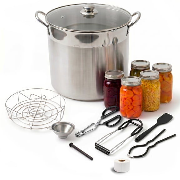GasOne Canning Pot with Canning Supplies, Lid, Funnel, Jar Tongs, Magnetic Lid Lifter, Bottle Opener – Stainless Steel Canner with Riveted Handles, Induction Ready Tri-Ply Bottom