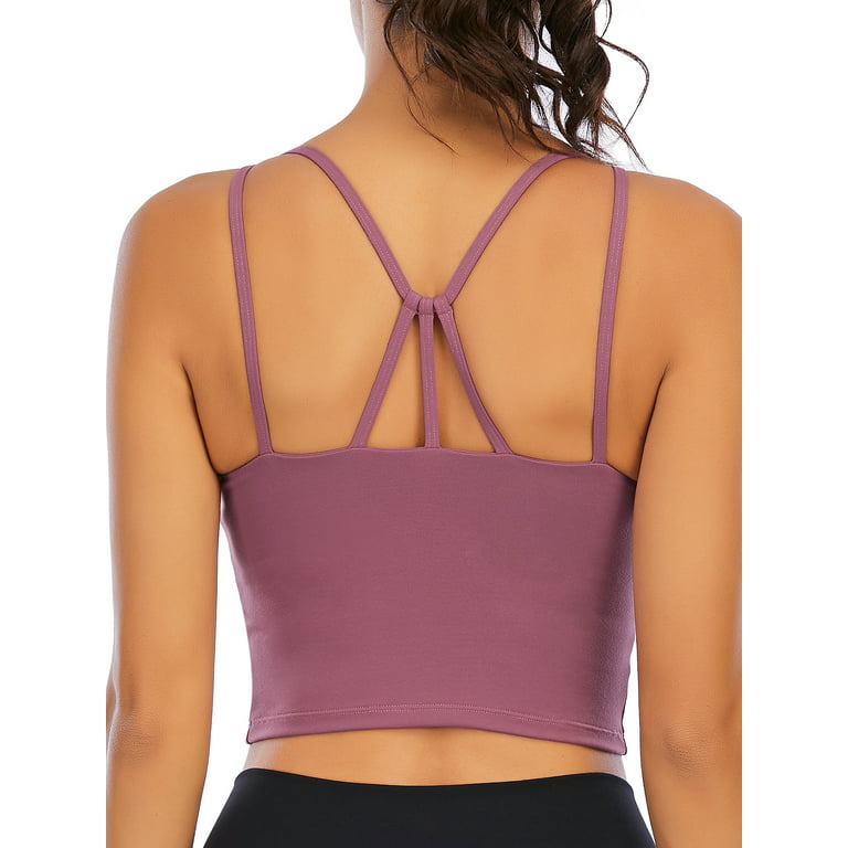 Women Yoga Tank Top with Built in Bra Sports Padded Bras Crop Tops Workout  Running Camisole Activewear Black at  Women's Clothing store