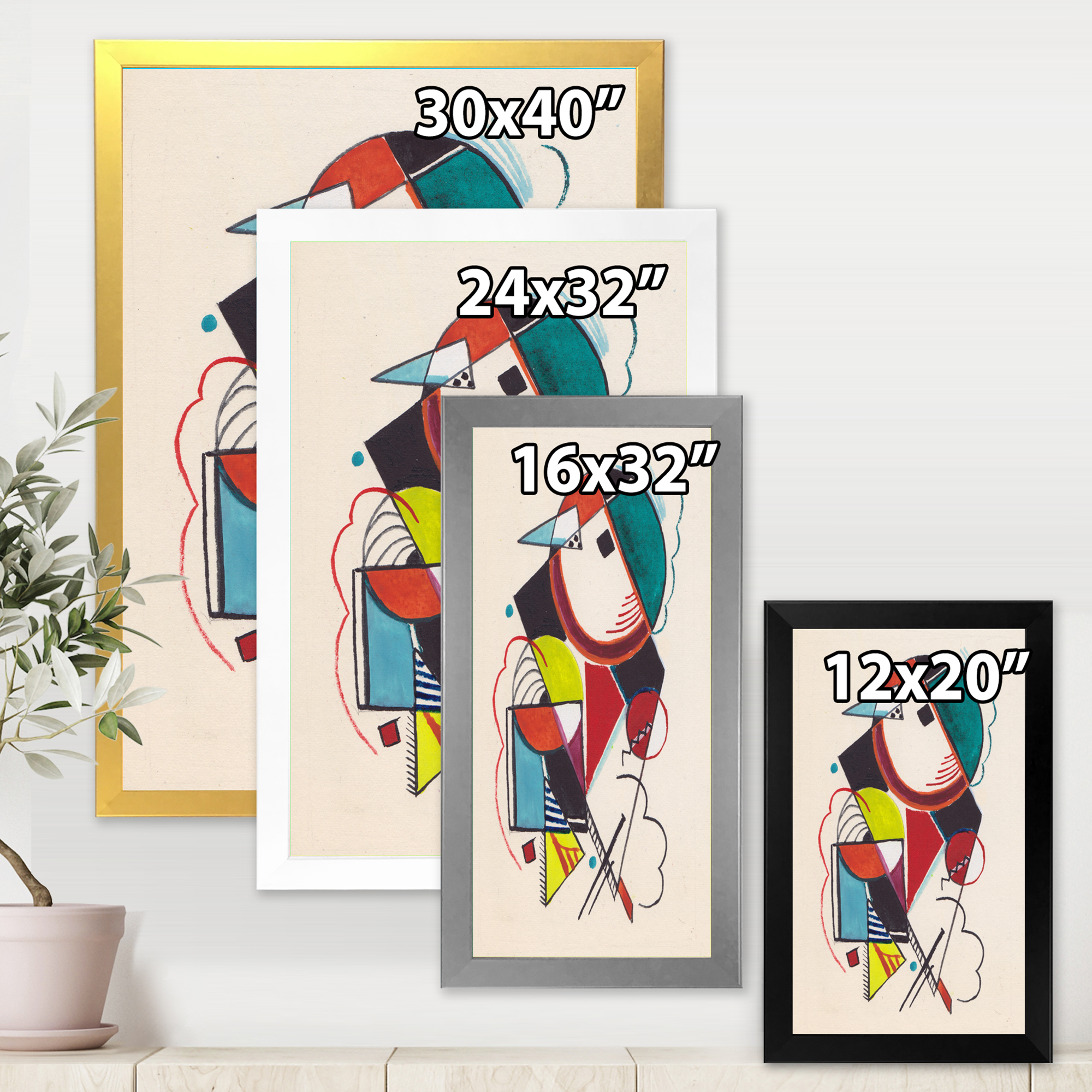 Designart 'Abstract Compositions Of Colored Geometric II' Modern Framed Art Print