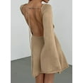 thumbnail image 2 of Gupgi Femmes Tricot Solide Couleur Dos Nu Manches Longues Décontracté en Vrac Mini Robe, 2 of 5
