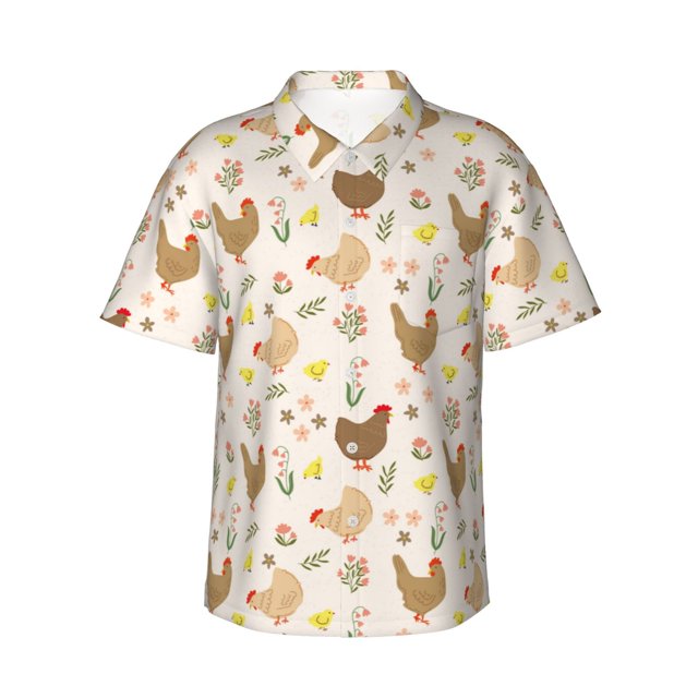 Fotbe Chicken Family Camisa Hawaiana para Hombre Unisex – Camisa Casual de Verano con Botones de Manga Corta de Algodón y Lino,X-Large
