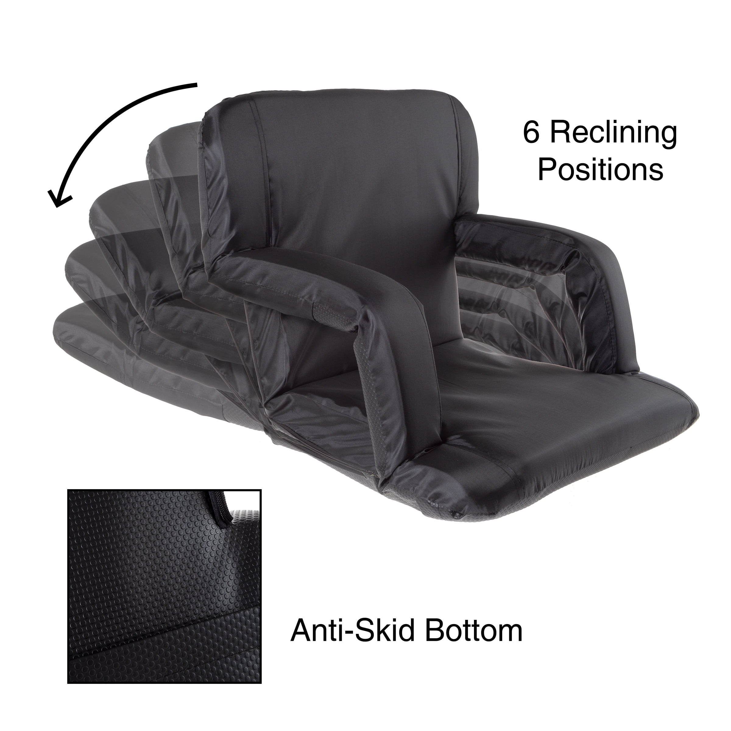Stadium Seat Chair- Wide Bleacher Cushion with Padded Back Support, Armrests, 6 Reclining Positions and Portable Carry Straps By Home-Complete