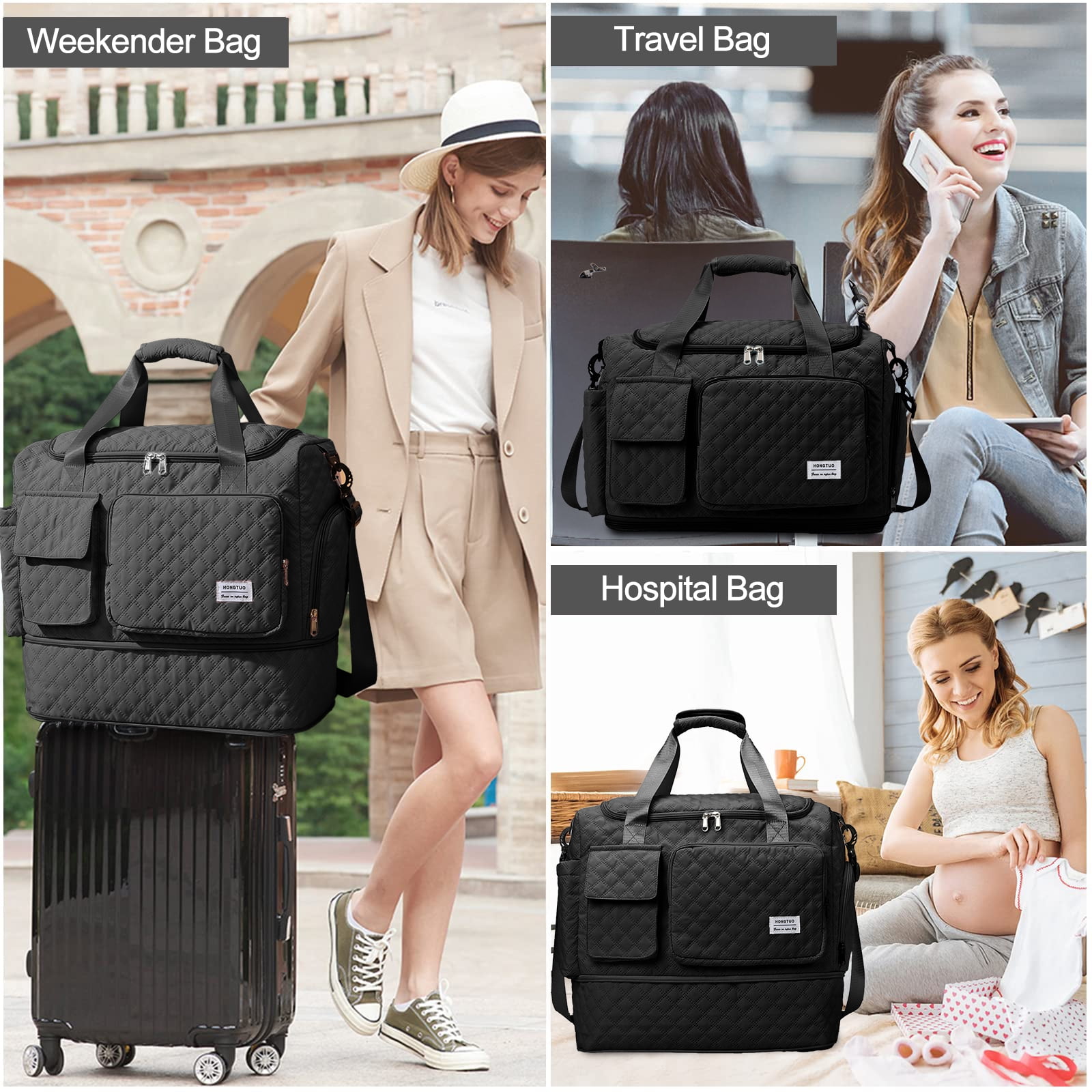 Gynky Travel Duffle Bag Weekender Bags for Women with Shoe Compartment Carry on Overnight Bag with Toiletry Bag Hospital Bag for Labor and Delivery Weekender Overnight Bag for Trave Sport Hospital