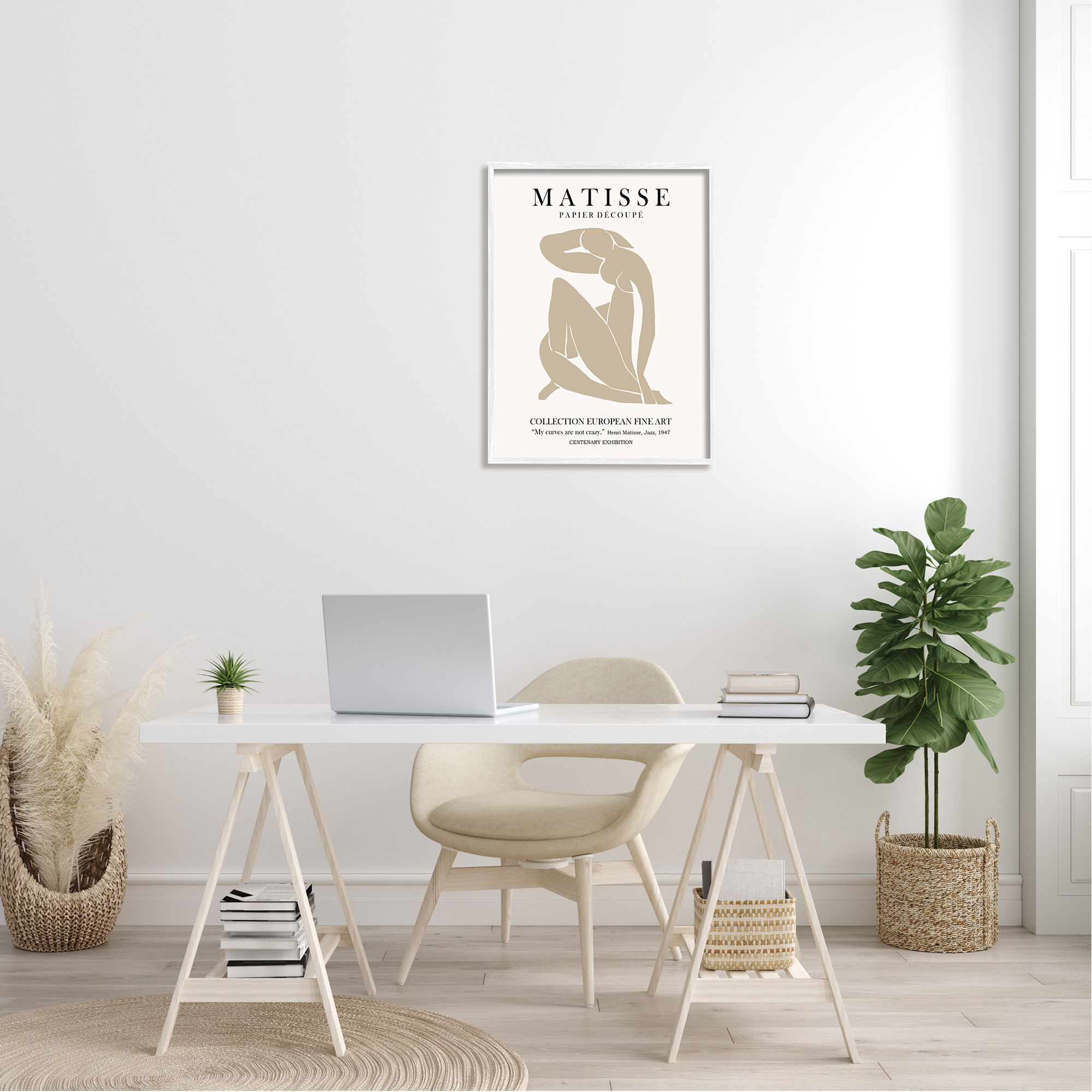 Stupell Industries Neutral Silhouette Modern Woman Matisse Exhibition Text Framed Wall Art, 24 x 30, Design by Ros Ruseva