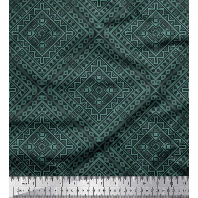Soimoi Polyester Crepe Fabric Check Kilim Print Sewing Fabric Yard 52 Inch Wide