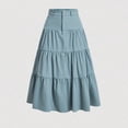 thumbnail image 2 of QATAINLAV Women's High Waist Tiered Midi Skirt Flowy Ruffle Beach Vacation A-Line Skirts Work Solid Casual Summer Clothes Blue M, 2 of 7