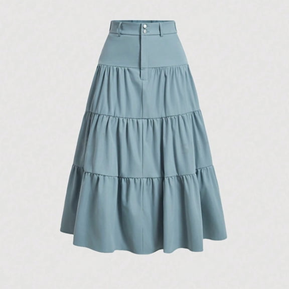 YSUEJPF Women's High Waist Tiered Long Skirt Ruffled Loose Fit Flowy Skirts Solid Work Summer Beach Skirts