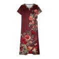thumbnail image 3 of Womens Fashion Short Sleeve A-Line Dresses Party Summers Loose Fit Floral Print Dress V Neck, 3 of 4