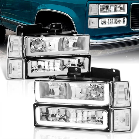 AJP Distributors Chrome Clear LED DRL Head Lights Corner Bumper Lamps Compatible/Replacement For GMC C10 C/K 1500 2500 3500 Sierra Tahoe Yukon 1994 1995 1996 1997 1998 1999 2000 94 95 96 97 98 99 00