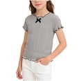 thumbnail image 3 of Bxsruta Girls Bow Detail Ruffle Short Sleeve Casual Tee Soft Stretchy Everyday Top for Kids, 3 of 8