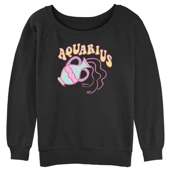 Junior's Lost Gods Zodiac Aquarius Pop Symbol Sweatshirt Black 2X Large