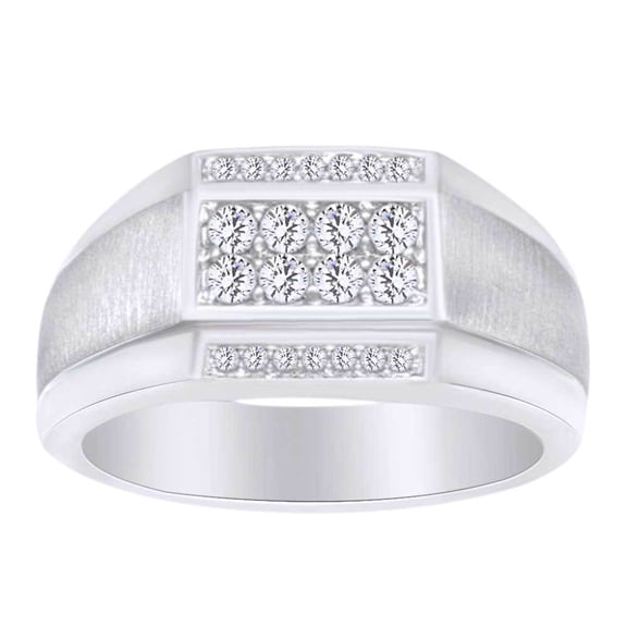 AFFY (0.4 Ct) Round Shape White Natural Diamond Men's Band Ring In 10k White Gold Ring Size-4