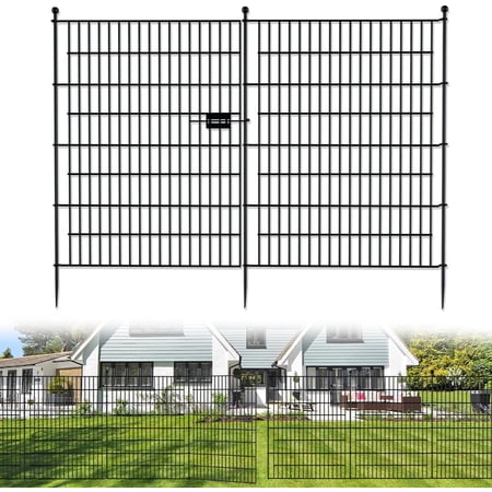 10 Panels No Dig Decorative Outdoor Garden Fence with Gate for Yard, 40 in(H) X 23.6 ft(L) Animal Barrier Fencing Rustproof Metal Wire Panel Border for Dog, Rabbits, and Patio Temporary Ground Stakes