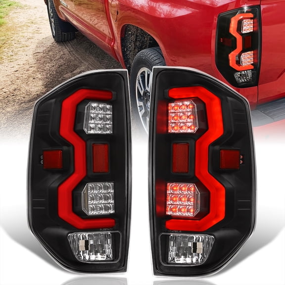 AJP Distributors Black Housing Clear Lens Red Tube LED Tail Lights Brake Stop Signal Lamps Pair Compatible/Replacement For Toyota Tundra 2014 2015 2016 2017 2018 2019 2020 2021 14 15 16 17 18 19 20 21