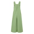 thumbnail image 6 of Dazajoo Spaghetti Strap Jumpsuit for Women 2024 Summer Cotton Linen Solid Color Loose Fit Rompers Dressy Fashion Sleeveless Wide Leg Long Pants with Pockets,Green,S, 6 of 6