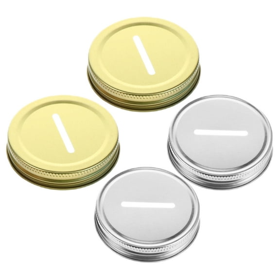 Worgeous 4Pcs Mason Jar Lids Coin Slot Lids Metal Jar Caps for Mason Jars Piggy Banks