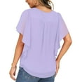 thumbnail image 3 of Sevevn New Solid Summer Casual Loose Round Neck Chiffon Tops Blouses for Women Summer Deals Purple XL, 3 of 7