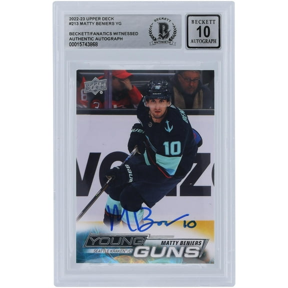 Matty Beniers Seattle Kraken Autographed 2022-23 Upper Deck Series 1 Young Guns #213 Beckett Fanatics Witnessed Authenticated 10 Rookie Card - Fanatics Authentic Certified