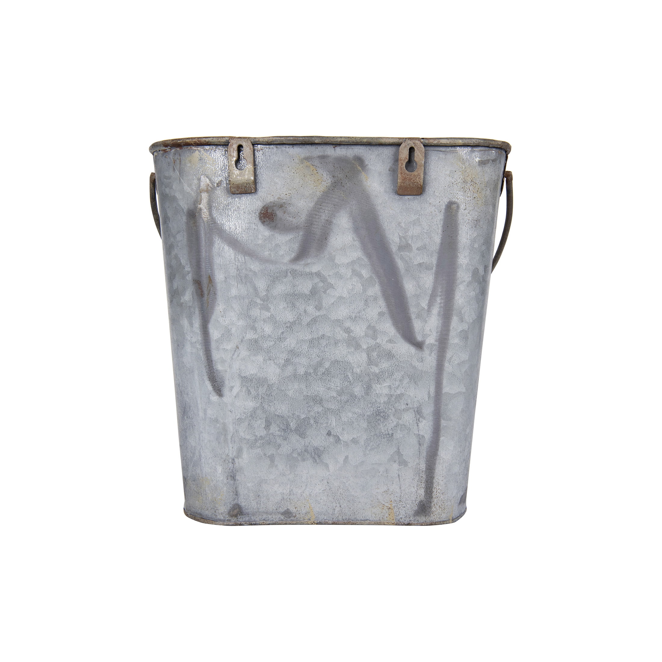 Creative Co-Op Metal Toilet Paper Holder Wall Rack and Bucket, Antique Zinc