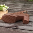 thumbnail image 4 of KIJBLAE Women's Laser Cutout Block Heel Slingbacks, Closed-Toe with Ankle Buckle, Plus Size Breathable Comfort Footwear Brown 39, 4 of 9