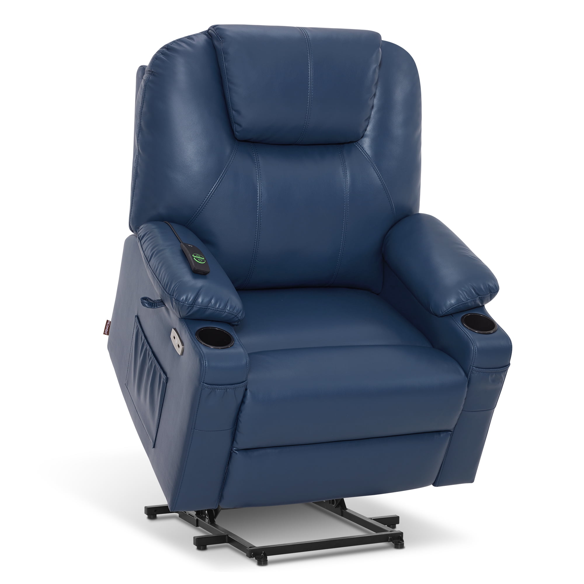 MCombo Large-Wide Power Lift Recliner Chair Sofa with Massage and Heat for Elderly People, Cup Holders, USB&Type C Ports, Side Pockets, Faux Leather (Blue, Large-Wide)